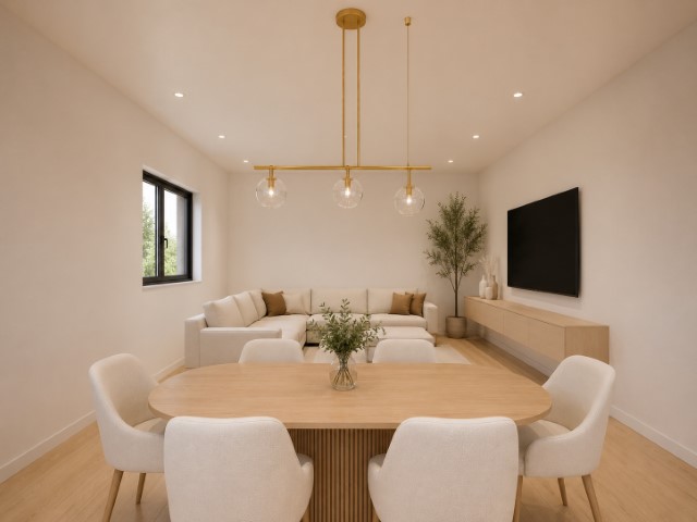 Comedor luminoso con salida al jardín y acabados en tonos claros